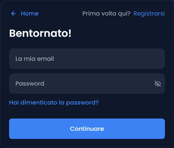 Schermata di accesso Winthere — login per giocatori registrati