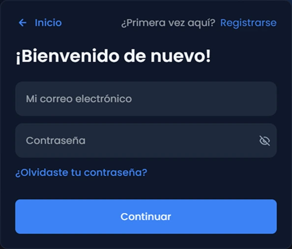 Pantalla de inicio de sesión Winthere — acceso a cuenta de jugador